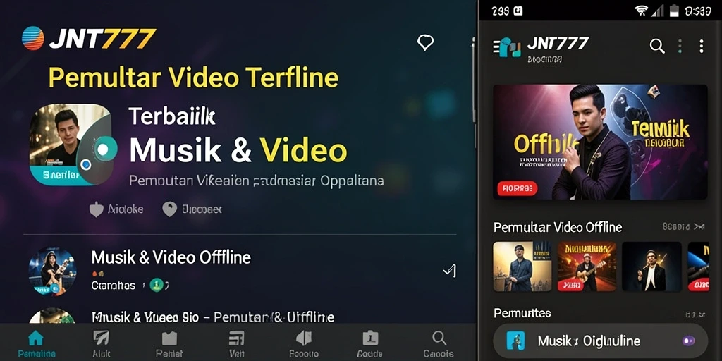 Tampilan antarmuka aplikasi JNT777 dengan fitur Pemutar Video Offline.