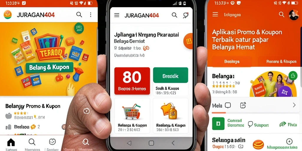 Tampilan antarmuka aplikasi JURAGAN404 dengan berbagai promo menarik.