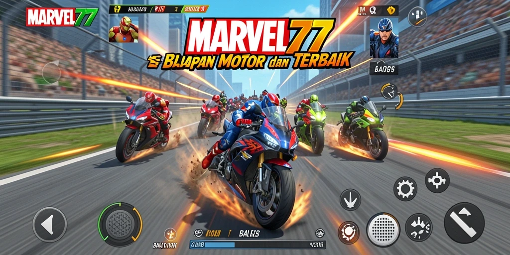 Antarmuka game MARVEL77 dengan desain balapan motor yang menarik.